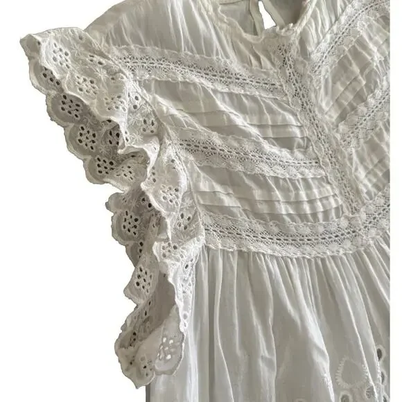 Zara White Top Blouse Ruffle Sleeve Crewneck Romantic Style Formal Size XS - Picture 5 of 10